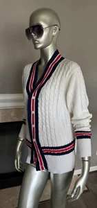 Suéter CÁRDIGAN De Colección PREPPY Cricket TENIS Tejido con Cable a Rayas Mediano 🔥🔥 - Imagen 1 de 9