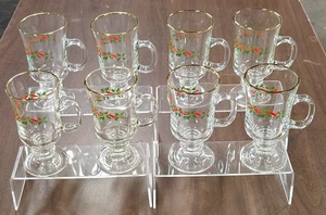 LOT OF 8 LIBBEY HOLLY BERRY & RIBBONS IRISH MUGS 6 oz. CHRISTMAS MUGS - Picture 1 of 6