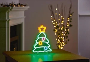 Table Top Neon Sign 25cm Xmas Tree Lit Decoration Christmas Decoration - Picture 1 of 3