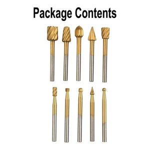 10pcs HSS Router Grinding Bit Burr Set For Engraving Wood Power  Rotary Tool New - Picture 1 of 21