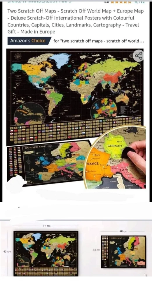Two Scratch Off Maps - Scratch Off World Map + Europe Map - Deluxe Scratch-Off - Image 1 of 1