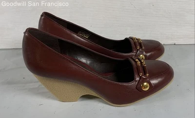 Zapatos de salón clásicos de cuña sin cordones de cuero de vino aerosoles para mujer talla 7B Foto 1 de 4