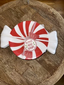 Peppermint Square Peppermint Candy RED AND WHITE Appetizer Plate Set of 4 NEW - Picture 1 of 5