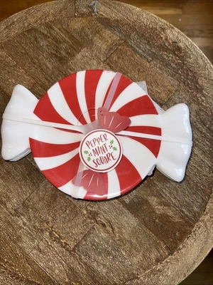 Peppermint Square Peppermint Candy RED AND WHITE Appetizer Plate Set of 4 NEW - Image 1 of 4