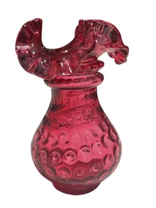 Fenton Cranberry Münze Punkte gekräuselte Vase 5 1/2 Zoll hoch - Bild 1 von 6