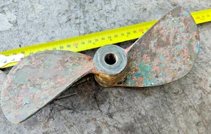 Antique Propeller Solid Cast Brass Boat Ship Nautical Display - Great Patina -AF - Foto 1 di 8