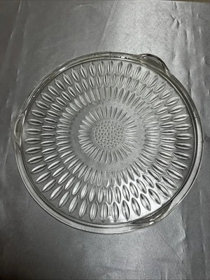 Vintage MCM Sunflower Sunburst Glass Serving Spinning Tray Platter 9 1/2” - Image 1 of 4