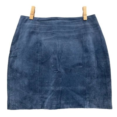 Savannah Suede Leather Skirt Women 14 Petite Blue Straight Corpcore Boho Classic - Image 1 of 4