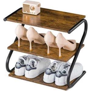 Kleines 3-stufiges Schuhregal, Z-Rahmen Holz Schuhregal mit robusten Metallregalen... - Bild 1 von 9