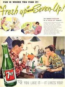 1947 7 Up PRINT AD Features Vintage Bottle / Vater Sohn baut ein Vogelhaus  - Bild 1 von 1
