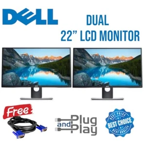 Dual 22" Dell HP Matching LCD Monitors Gaming Office DP DVI VGA GRADE A - Picture 1 of 9