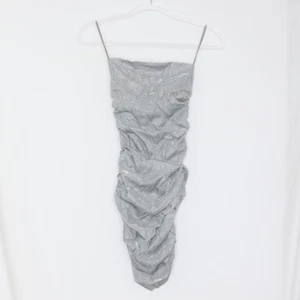 Silver Glitter Lurex Sleeveless Spaghetti Strap Square Neck Ruched Bodycon NWT - Picture 1 of 5