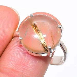 Rutilated Quartz Gemstone Handmade 925 Sterling Silver Jewelry Ring Size 10 (US) - Picture 1 of 1