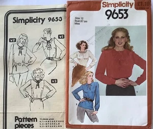 Simplicity 9653 Schnittmuster UNGESCHNITTEN Vintage 80er Bindekragen Öffnung Bluse Gr. 12 - Bild 1 von 3