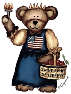 Liberty Patriotic Bear 1 pc 7.75" X 5.25" Overglaze Waterslide Ceramic Decal - Picture 1 of 1