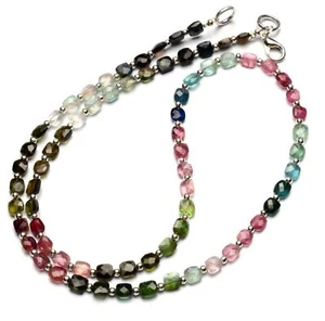 Natural Gem Brazil Multi Tourmaline 4mm Faceted Cushion Bead Necklace 20" 54Cts. - Picture 1 of 7