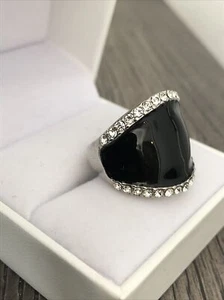 Lg Sterling Silver Black Enamel Statement Ring Sz 6.5 Heavy 16gr - Picture 1 of 9