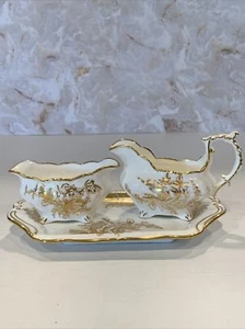 HAMMERSLEY England 4952 gold floral small creamer sugar bowl and tray set - Picture 1 of 7