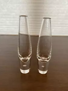 BEAUTIFUL VTG STEUBEN Crystal Teardrop Bud Vases By DAVID HILLS PAIR SIGNED 8"H - Picture 1 of 24