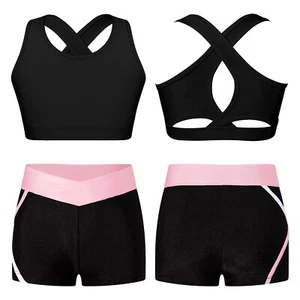 Kid Girl 2 Pieces Athletic Dance Outfits Sport  Tank Top and Shorts Set Swimsuit - Picture 1 of 158