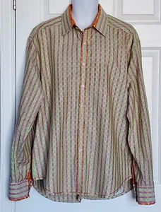 Robert Graham Shirt Knowledge Wisdom Truth Indien Größe 2XL gestreift grün Euro Manschette - Bild 1 von 15