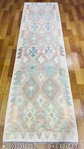Pastel suave antiguo afgano nómada hecho a mano lana Kilim corredor 82x289 cm - Imagen 1 de 9