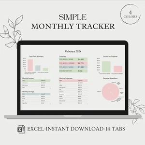 Excel Monthly Personal Finance Tracker Planner Clean Simple Easy - Picture 1 of 5