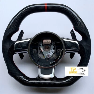 Volante de fibra de carbono apto para Audi TT TTRS R8 S3 2008-2015 sin paletas Foto 1 de 4