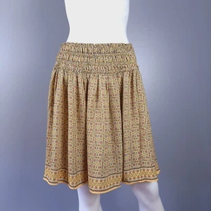 Max Studio Womens Smocked Waist Skirt Size Large Yellow Floral Print Knee Length - Picture 1 of 8
