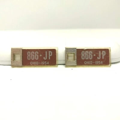RARE MATCHING PAIR VTG Disabled Veterans Mini License Plate Key Chain OHIO 1954 - Image 1 of 4