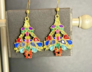 Pendientes de árbol de Navidad vintage de diamantes de imitación rojo azul verde púrpura rosa hallazgo raro - Imagen 1 de 6
