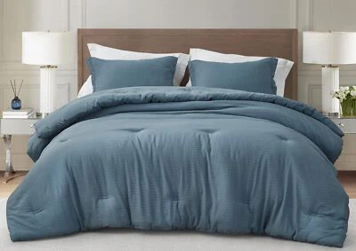 Chezmoi Collection Calvin 3-Piece Jacquard Comforter Set King Size, Blue Text... - Image 1 of 4