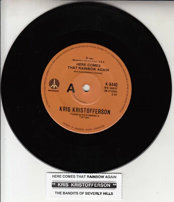 KRIS KRISTOFFERSON  Here Comes That Rainbow Again 7" 45 rpm vinyl record NEW - Image 1 of 2