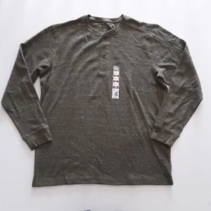Falls Creek Mens Size XXXL Waffle Knit Henley Long Sleeve Speckled Olive Green - Picture 1 of 7