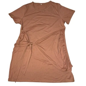 Plus Sz 3X T-Shirt Dress Tie Waist Ruched Casual Short Sleeve Brown 3XL - Picture 1 of 7