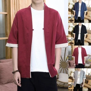 Lightweight Half Sleeve Men Cardigan for Casual Wear and Windbreaker Style - Picture 1 of 24