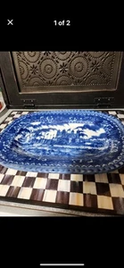 Vintage Victoria Ware Ironstone 11x8" Oval Platter Tray Flow Blue Rare Pattern - Picture 1 of 2