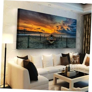 Beach Themed Wall Art Canvas Prints Seascape Poster Bathroom Décor Boat Ocean - Picture 1 of 8