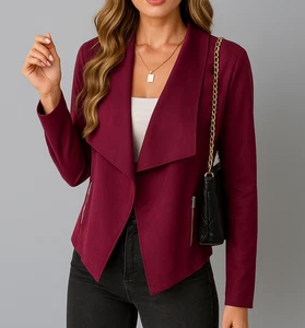 Women's Genuine Suede Leather Jacket - Stylish Casual Sheepskin Maroon Jacket - Imagen 1 de 4