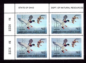 US 1983 OHIO STATE DUCK HUNTING STAMPS BLOCK OF 4 WITH PLATE # MINT NH VF - Picture 1 of 2