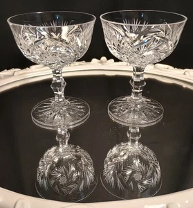 2 American Cut ELEANOR Fine Crystal Champagner Coupes Dessert Tassen Gläser Set - Bild 1 von 7