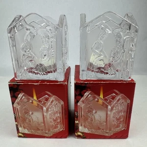 2 Mikasa Holy Lights Nativity Scenes Votive Candle Holders Heavy Glass Germany - Picture 1 of 18