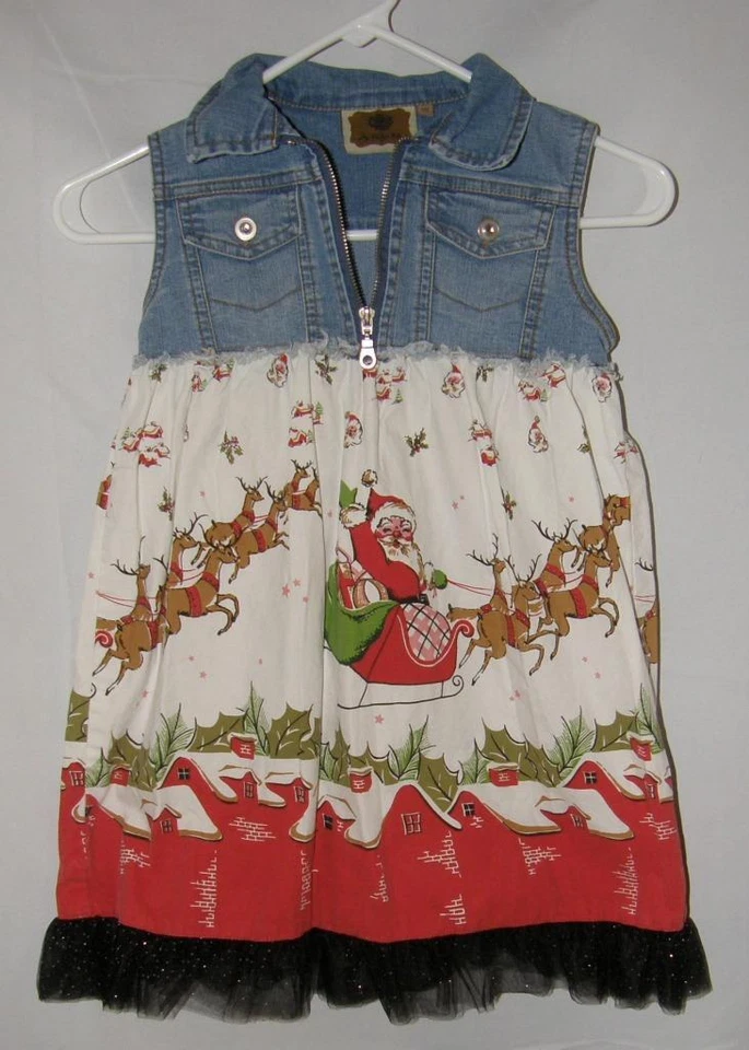 Girls Sz 6 / 6X Christmas Holiday Santa Claus Print Dress MY VINTAGE BABY - Image 1 of 4