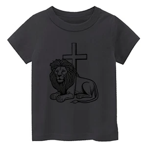 American Lion Jesus Cross Faith Religious Kid's T Shirt Christian USA Gift Tee - Picture 1 of 14