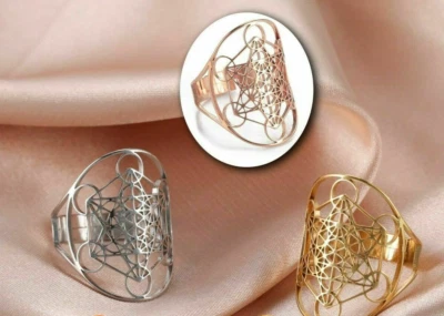 Metatron's Cube Ring Geometric Symbol Adjustable Ring Silver, Gold, Rose Gold - Image 1 of 4