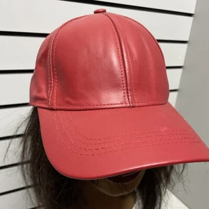 Genuine Leather Red Hat Biker Baseball Cap Adjustable Made In USA. - Picture 1 of 10