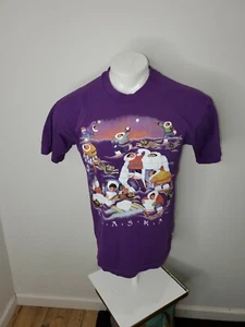 Vtg 90's Alaska Snowball Fight Purple T-Shirt USA MADE L Single Stitch - Picture 1 of 7