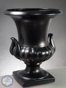 BLACK URN TWIN HANDLED JARDINIERE MADE IN ENGLAND 9" TALL - Picture 1 of 10