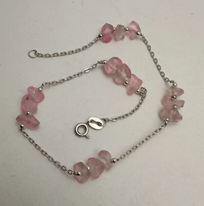 Handmade ~ Sterling Silver .925 Pink Sea Glass 10 1/2" Anklet Ankle Bracelet - Picture 1 of 7
