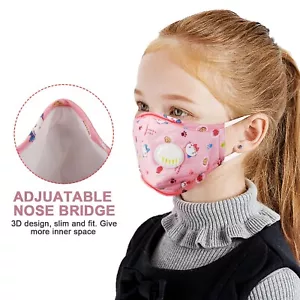 Kids Cotton Face Mask With Breathing Valve Respirator Filter PM2.5 Washable Pink - Picture 1 of 7